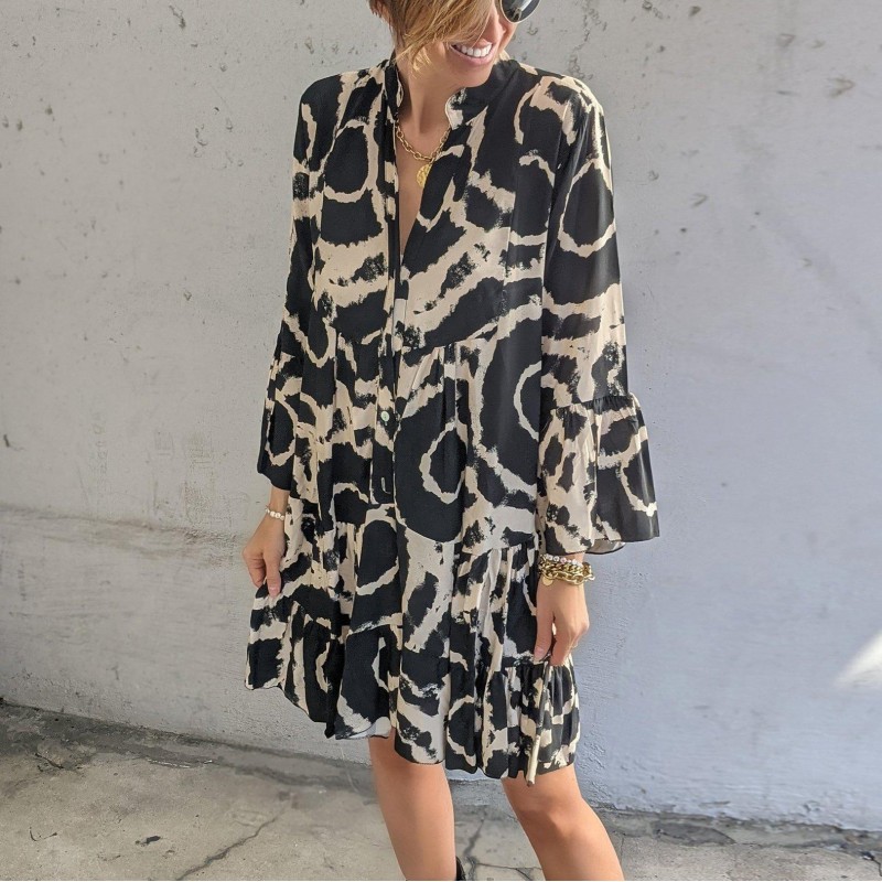 Modern Print Long Sleeve Mini Dress