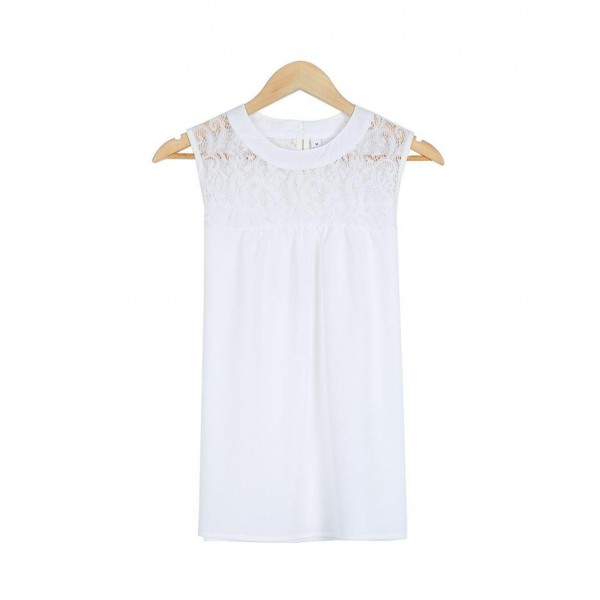 Chic Lace Trim Round Neck Sleeveless Top