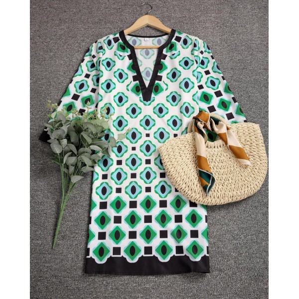 Chic Print 3/4 Sleeve Mini Dress