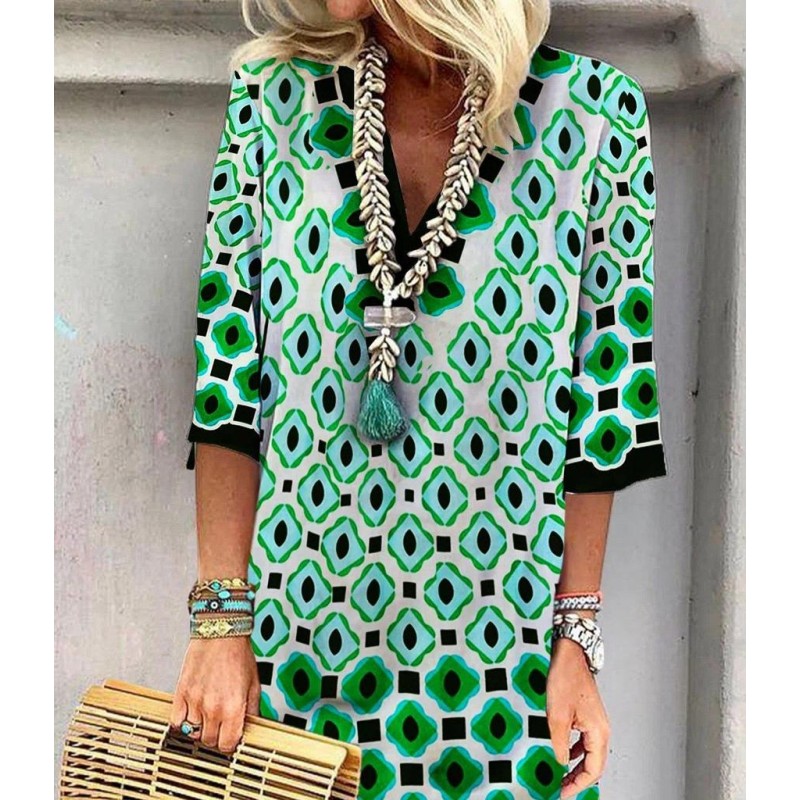 Chic Print 3/4 Sleeve Mini Dress