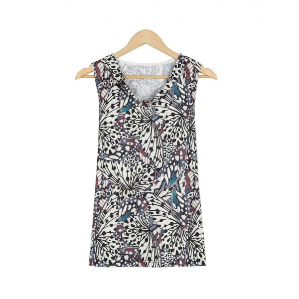 Retro V-Neck Print Sleeveless Top