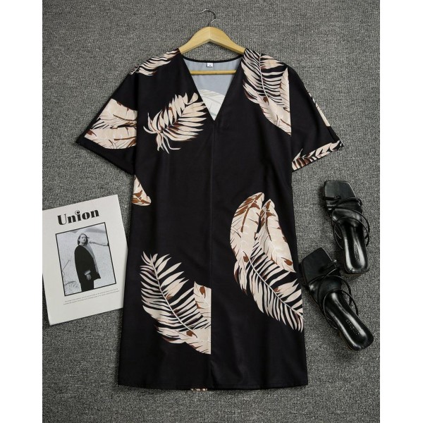 Stylish Print V-Neck Short Sleeve Mini Dress