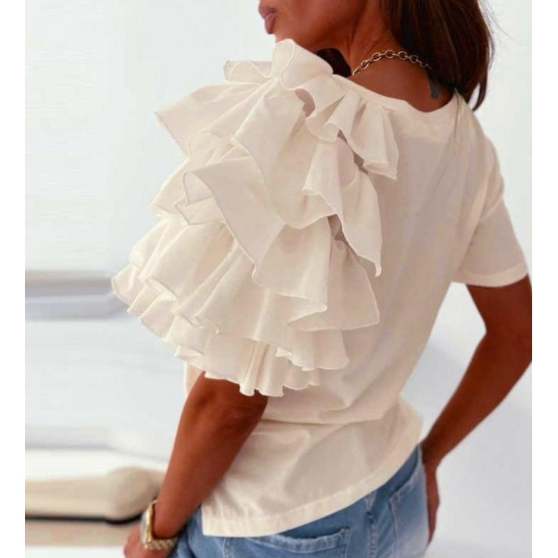 Distinctive Ruffle Trim Design Short Sleeve Top