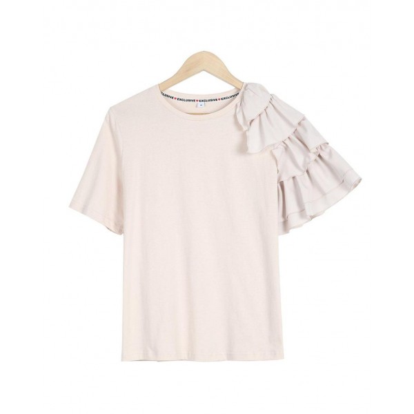 Distinctive Ruffle Trim Design Short Sleeve Top