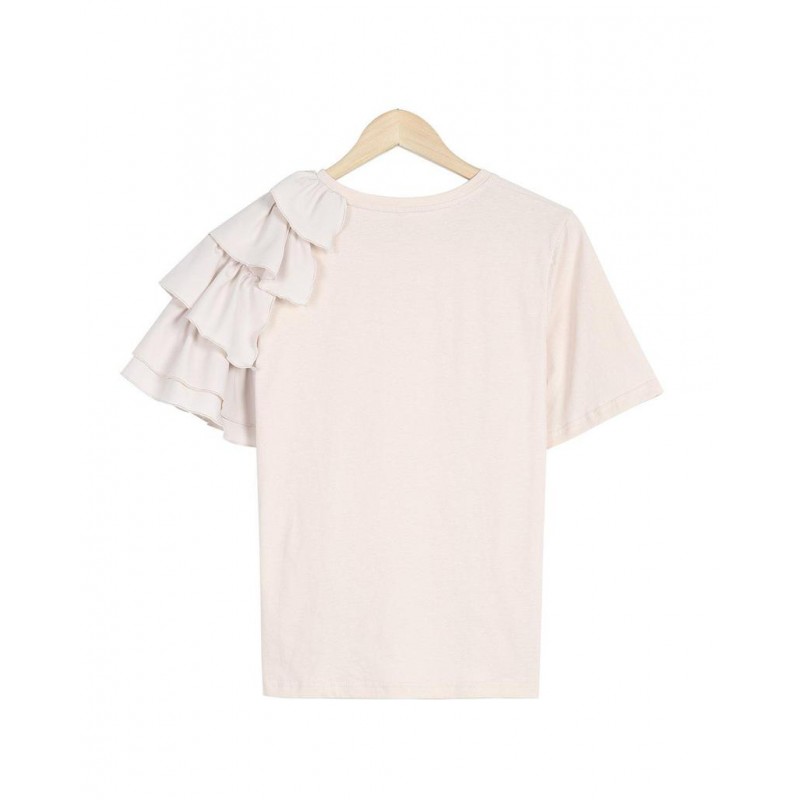 Distinctive Ruffle Trim Design Short Sleeve Top