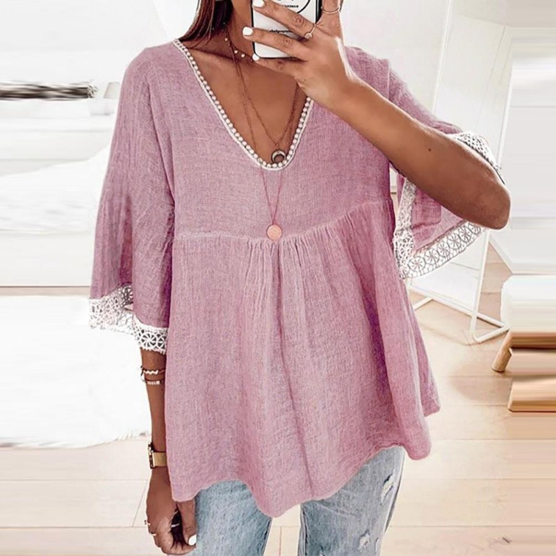 Baggy V-Neck Short Sleeve Blouse