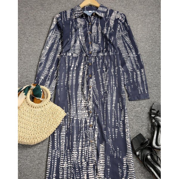 Unique Print Long Sleeve Maxi Dress