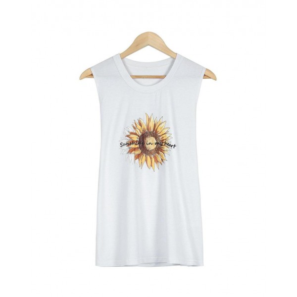 Simple Round Neck Print Sleeveless Top