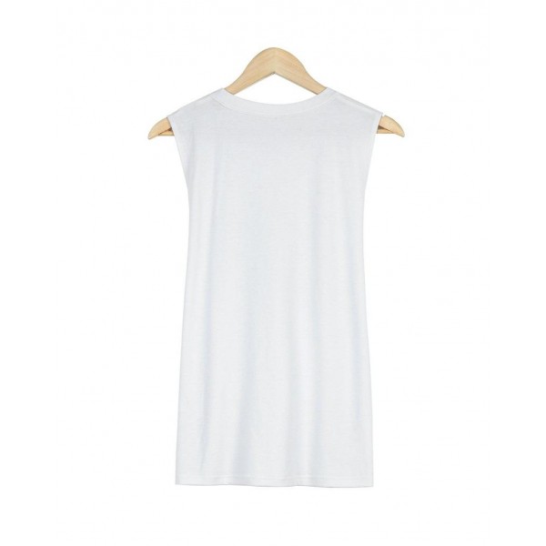 Simple Round Neck Print Sleeveless Top