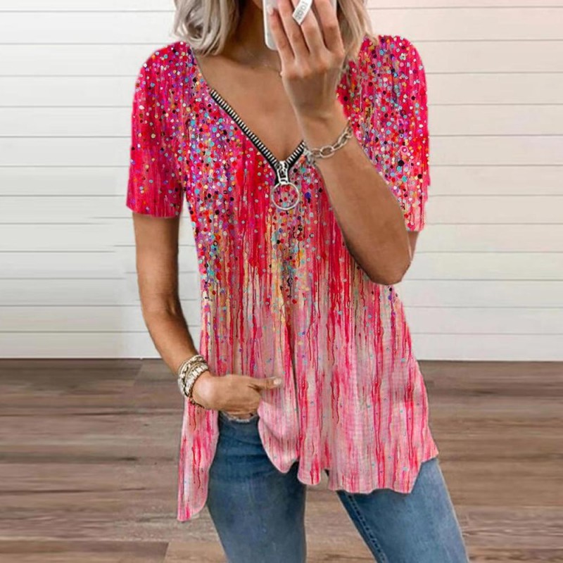 Showy Print Short Sleeve Top