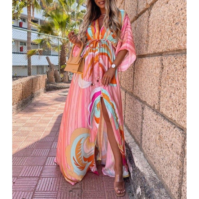 Attractive Print 3/4 Sleeve Maxi Dress