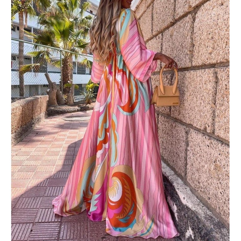 Attractive Print 3/4 Sleeve Maxi Dress