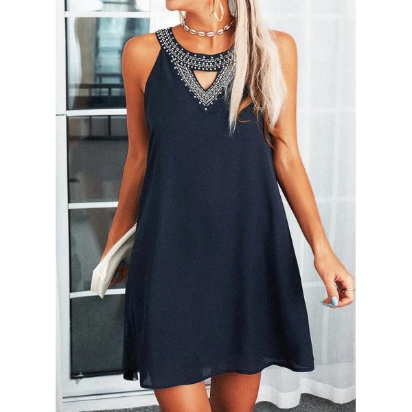 Ladylike Round Neck Sleeveless Mini Dress