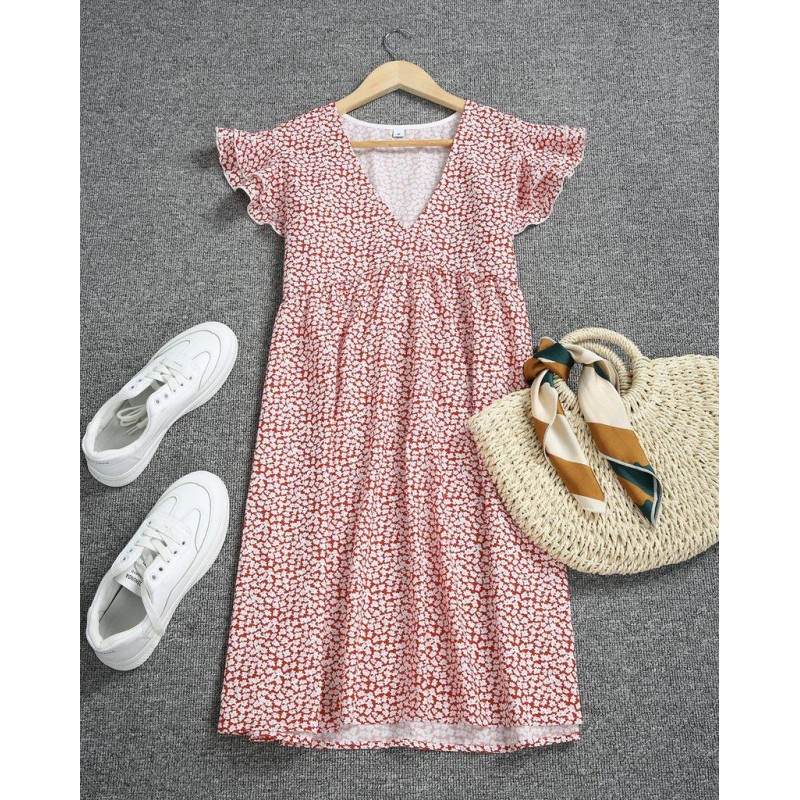 Cute Cap Sleeve V-Neck Mini Dress