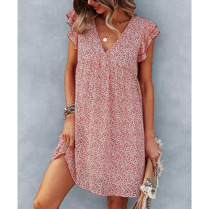 Cute Cap Sleeve V-Neck Mini Dress