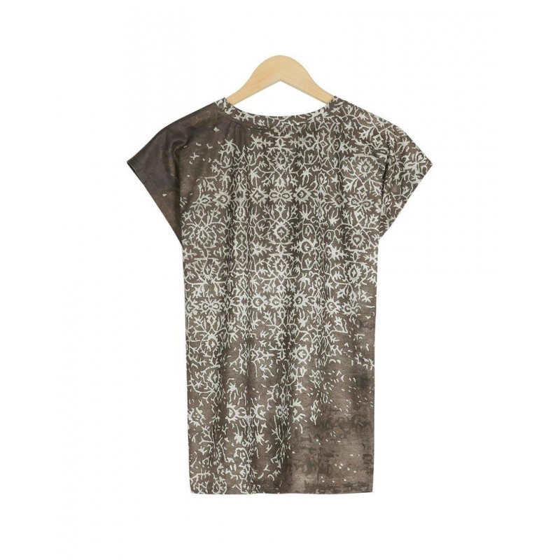 Chic Printed Round Neck Cap Sleeve Top