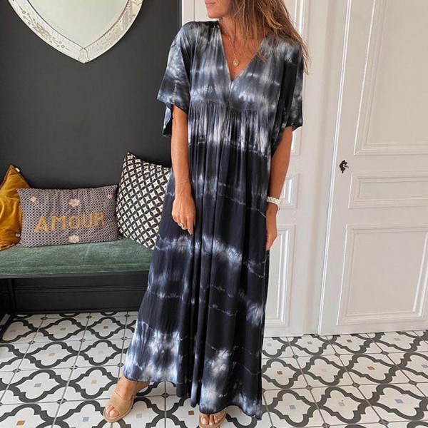 Elegant Print Short Sleeve Maxi Dress