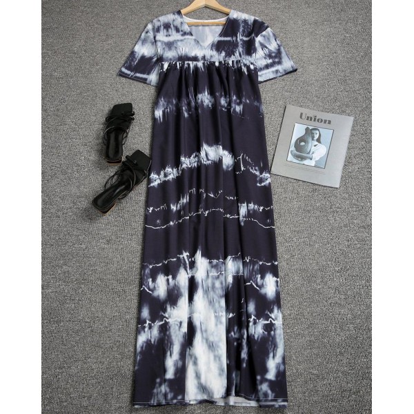 Elegant Print Short Sleeve Maxi Dress