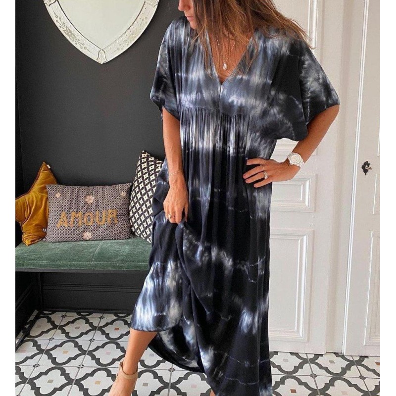 Elegant Print Short Sleeve Maxi Dress