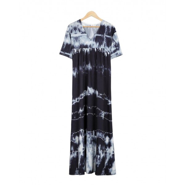 Elegant Print Short Sleeve Maxi Dress