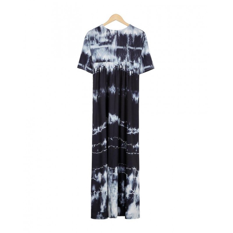 Elegant Print Short Sleeve Maxi Dress