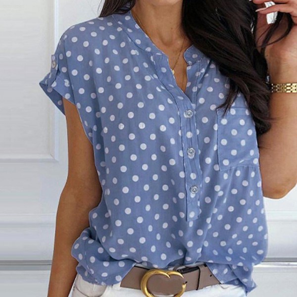 Fresh Polka Dot Print Short Sleeve Blouse