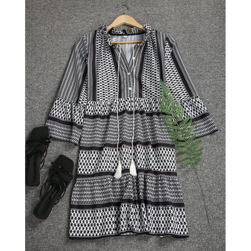 Casual Print 3/4 Sleeve Mini Dress