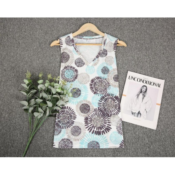 Casual V-Neck Print Sleeveless Top