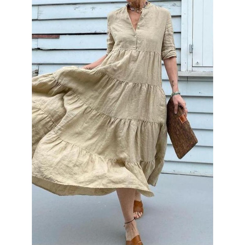 Casual Plain 3/4 Sleeve Maxi Dress