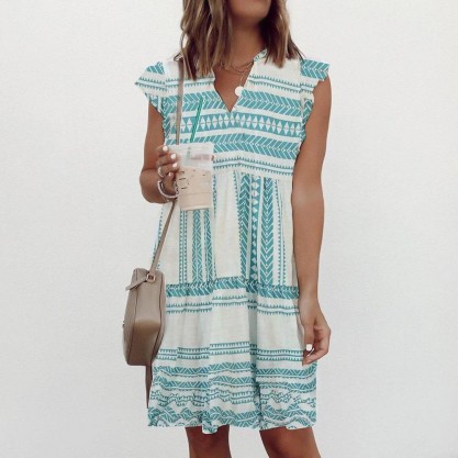 Casual Print Sleeveless Mini Dress