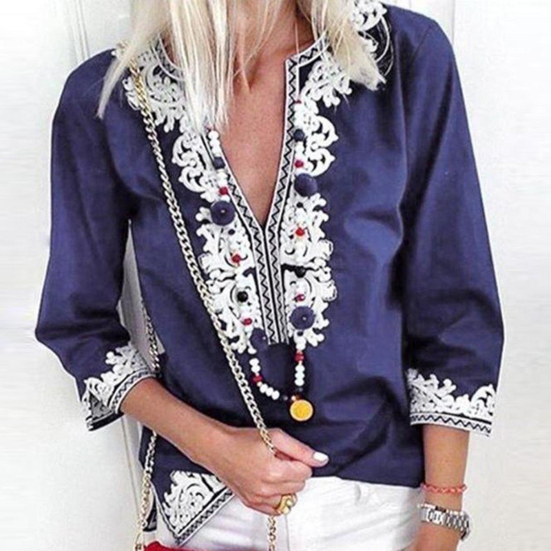 Elegant Print 3/4 Sleeve Top