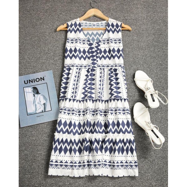 Chic Print V-Neck Sleeveless Mini Dress