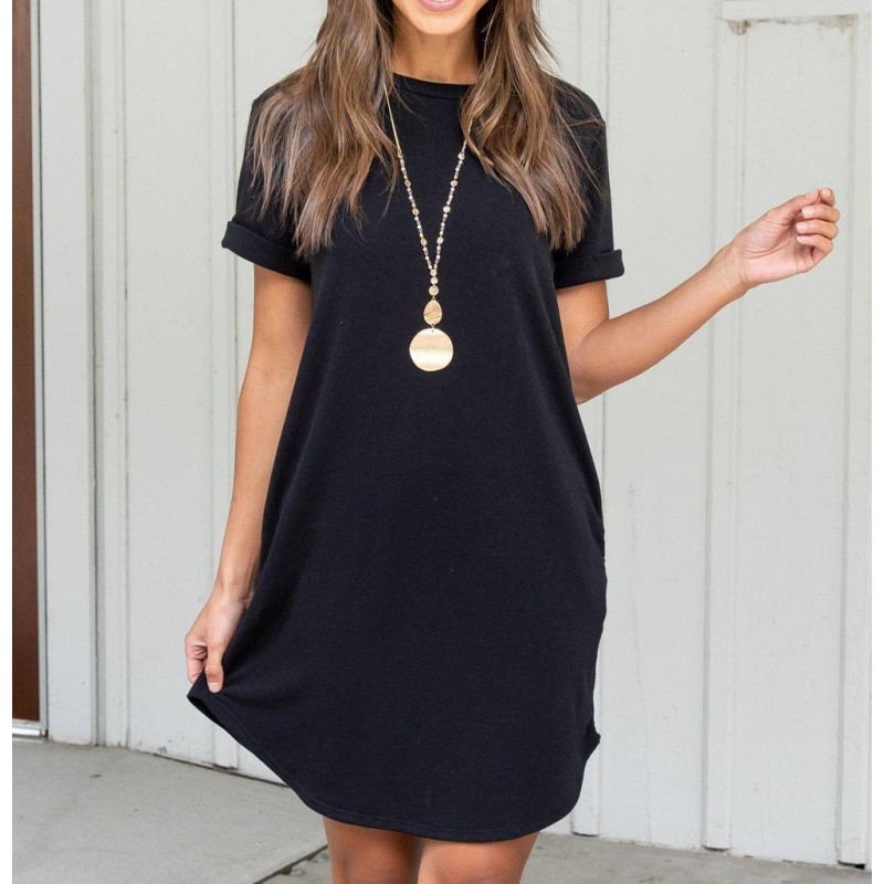 Classy Plain Short Sleeve Mini Dress