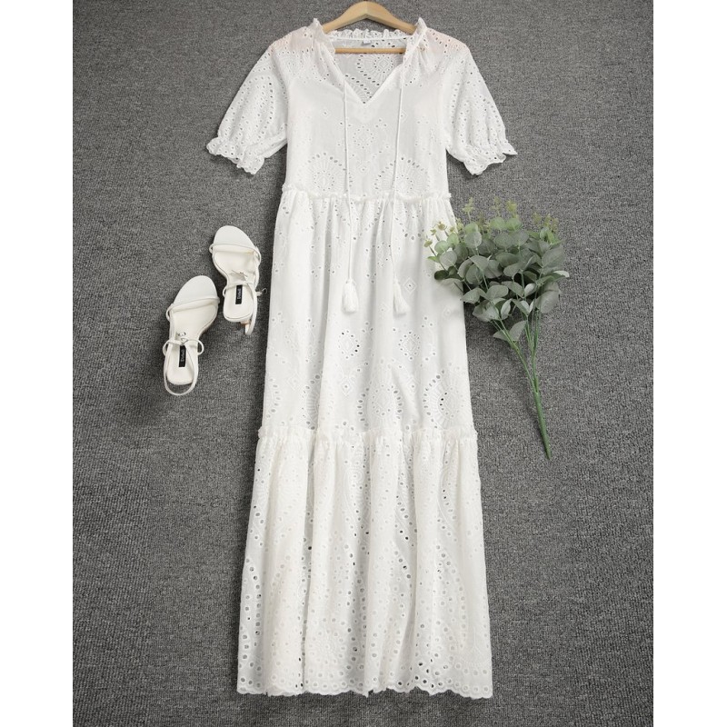 Romantic White Half Sleeve Maxi Dress