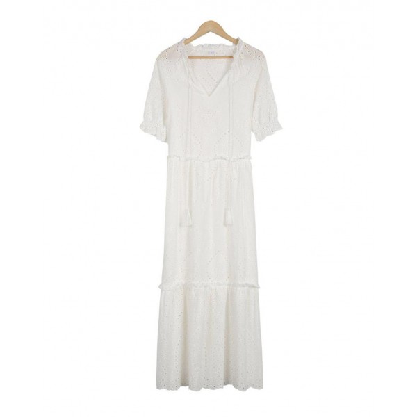 Romantic White Half Sleeve Maxi Dress