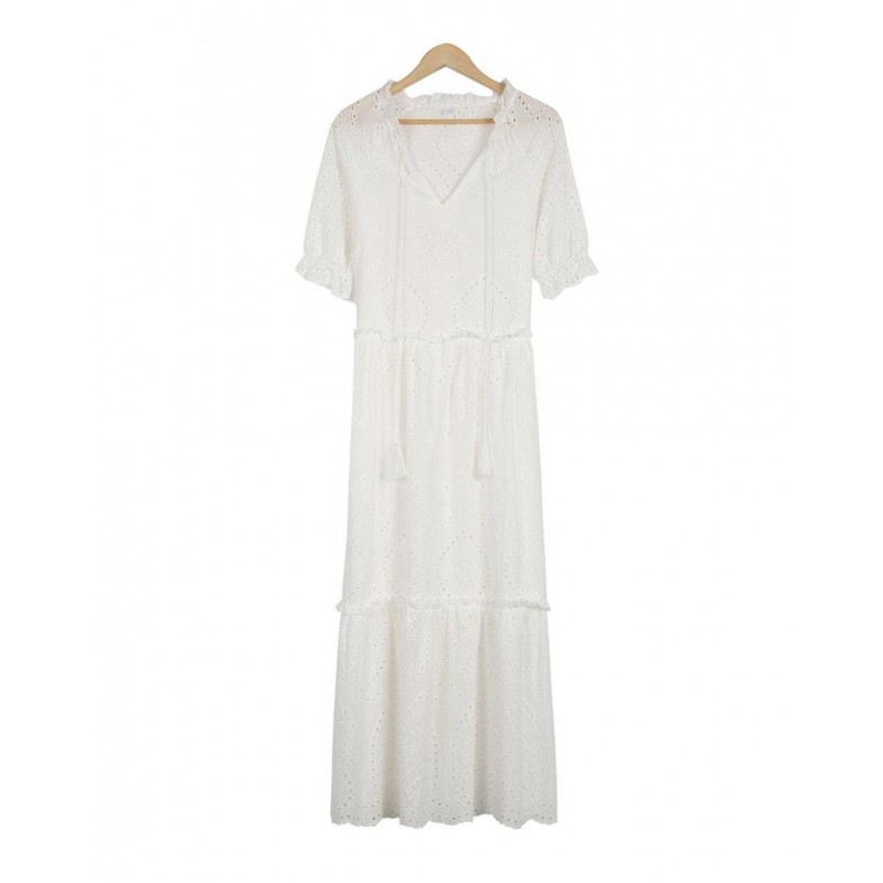 Romantic White Half Sleeve Maxi Dress