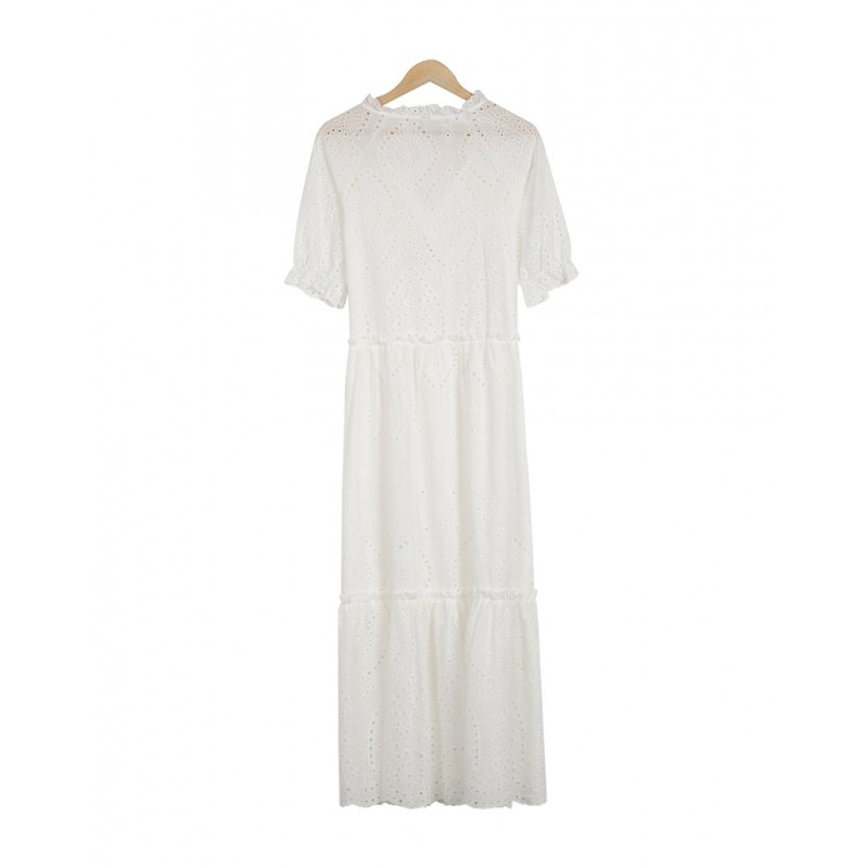 Romantic White Half Sleeve Maxi Dress