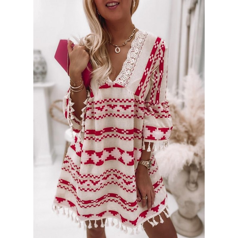 Chic Print 3/4 Sleeve Mini Dress