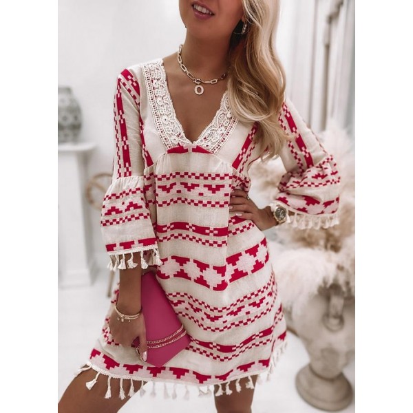 Chic Print 3/4 Sleeve Mini Dress