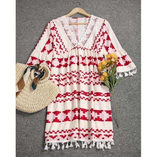 Chic Print 3/4 Sleeve Mini Dress