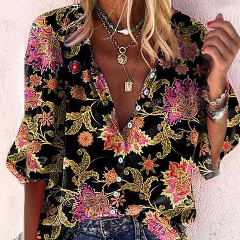 Groovy Print 3/4 Sleeve Shirt