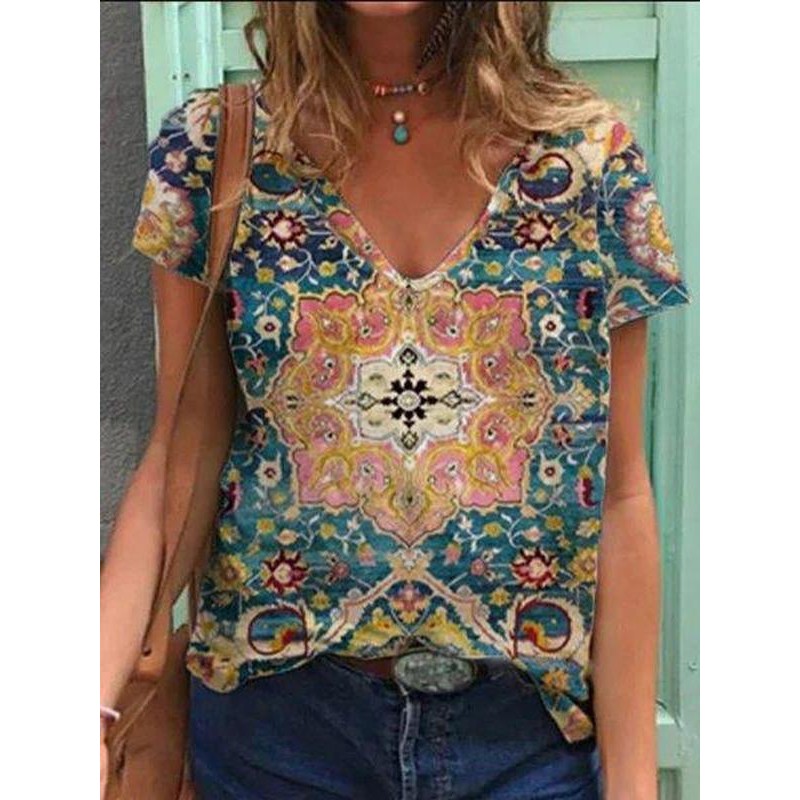 Retro Print Short Sleeve Top