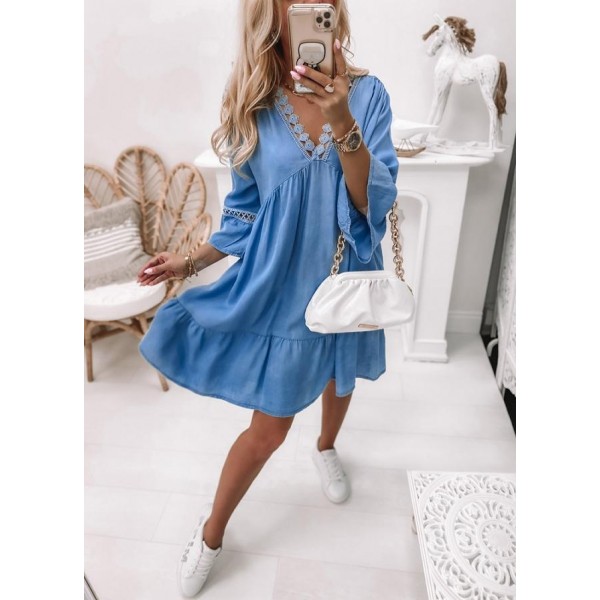 Chic Plain 3/4 Sleeve Mini Dress