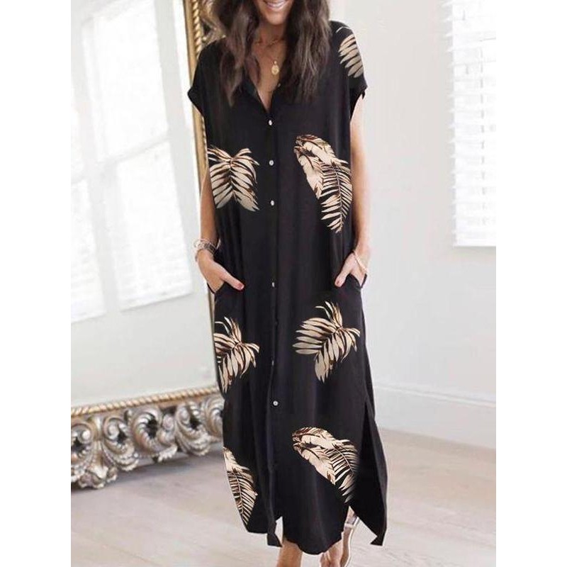 Chic Print Short Sleeve Maxi Dress