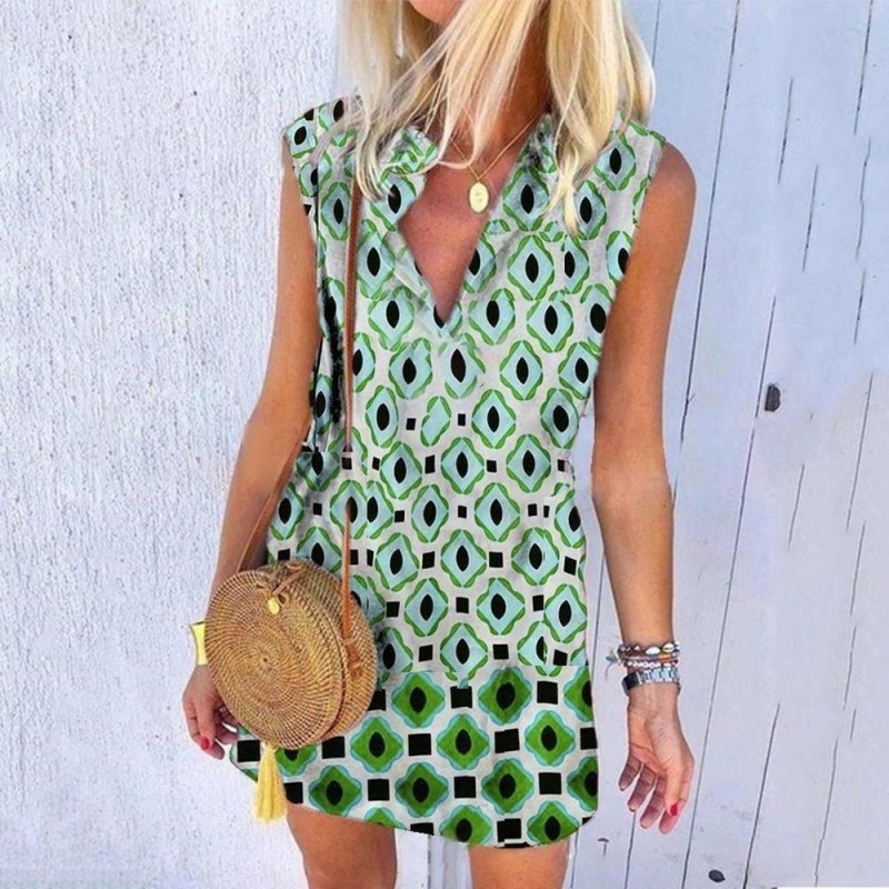 Chic Print Sleeveless Mini Dress