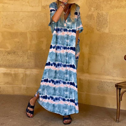 Glamorous Tie Dye Print 3/4 Sleeve Maxi Dress