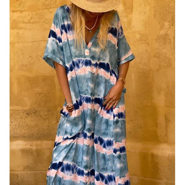 Glamorous Tie Dye Print 3/4 Sleeve Maxi Dress