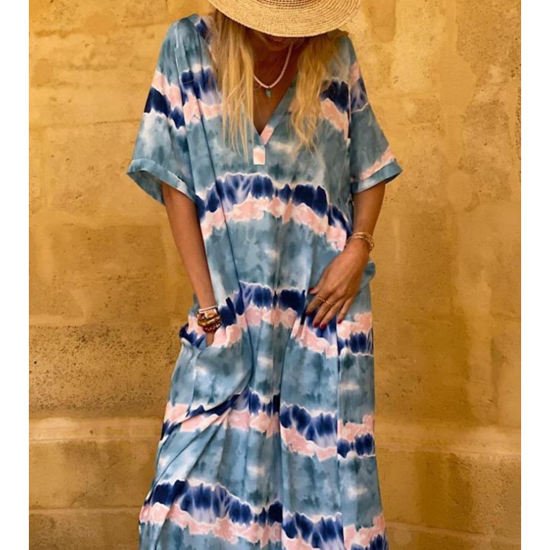 Glamorous Tie Dye Print 3/4 Sleeve Maxi Dress