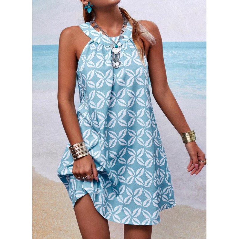 Fresh Print Sleeveless Mini Dress