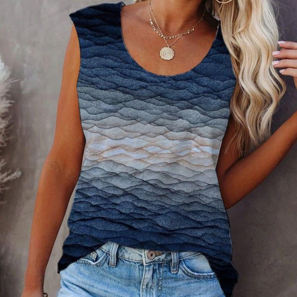 Modern Print Round Neck Sleeveless Top